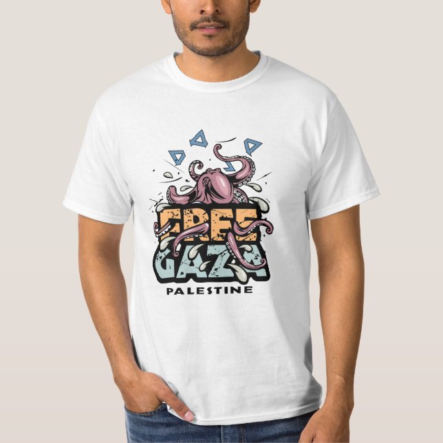 Free Gaza Palestine - Octopus Illustration T-Shirt (Front)