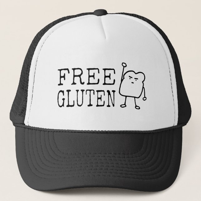 FREE GLUTEN Diet Humour Celiac Parody Funny Quote Trucker Hat (Front)