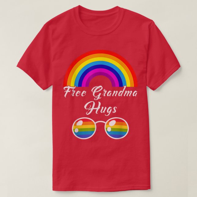 Free Grandma Hugs LGBT Rainbow Sunglasses Gay Prid T-Shirt (Design Front)