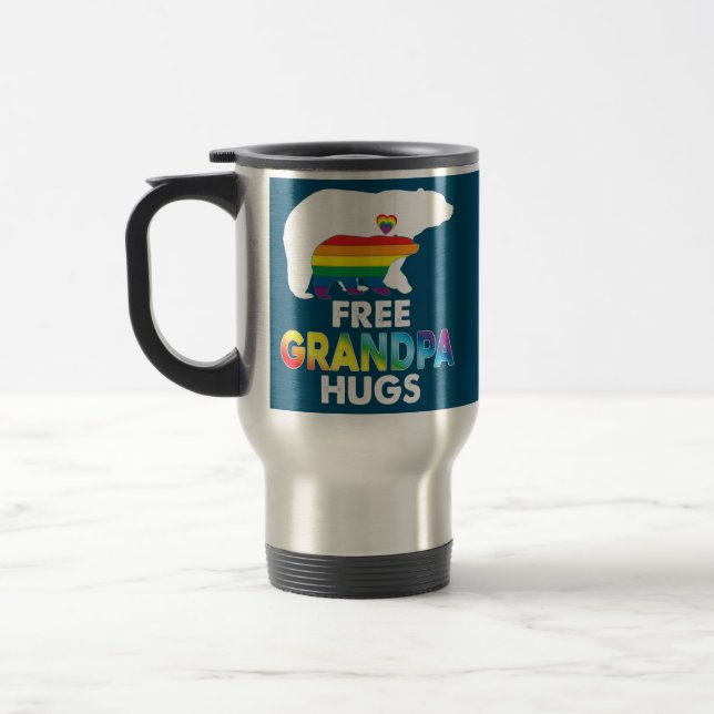 Free Grandpa Hugs Rainbow Bear LGBT Pride Gay Travel Mug (Left)