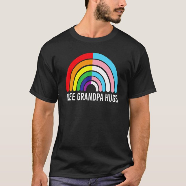 Free Grandpa Hugs Rainbow Transgender Flag Lgbtq G T-Shirt (Front)