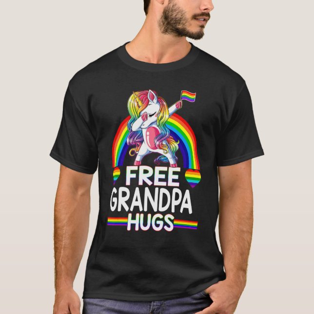 Free Grandpa Hugs   Unicorn Lgbt Pride Rainbow Fat T-Shirt (Front)