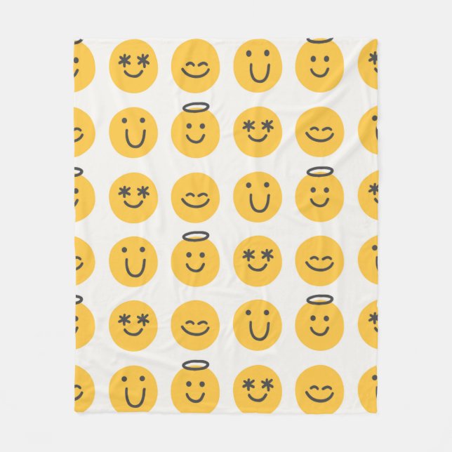 Free hand happy emoji seamless pattern. Positive e Fleece Blanket (Front)