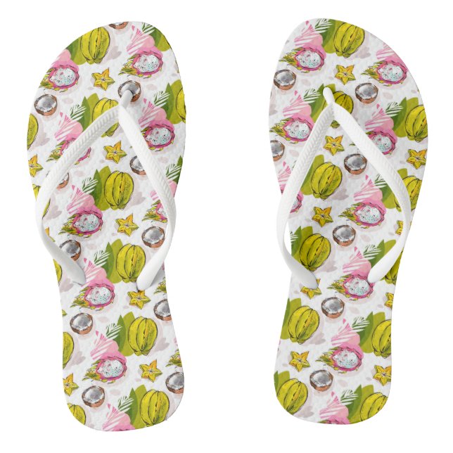 Free Hand Textured Fruit Pattern Flip Flops (Footbed)