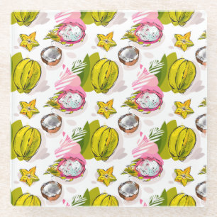 Free Hand Textured Fruit Pattern Glass Coaster