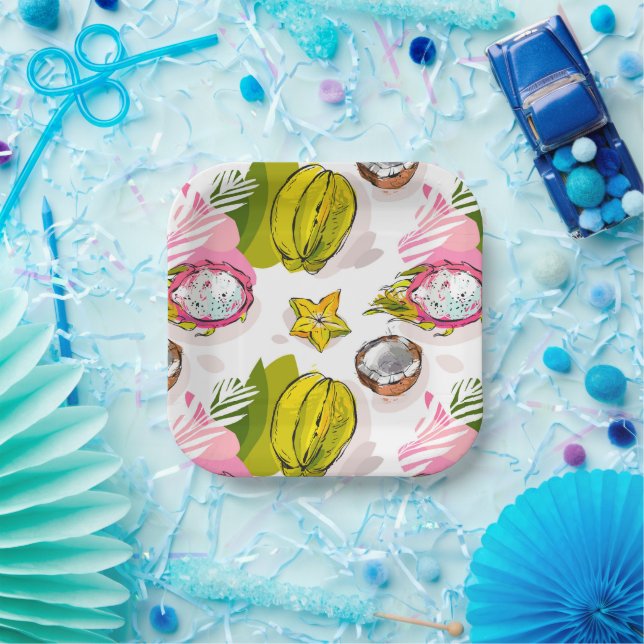 Free Hand Textured Fruit Pattern Paper Plate (Party)