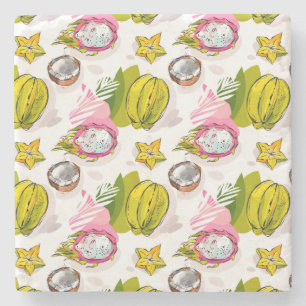 Free Hand Textured Fruit Pattern Stone Coaster