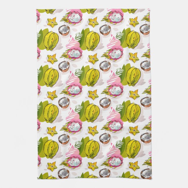 Free Hand Textured Fruit Pattern Tea Towel (Vertical)