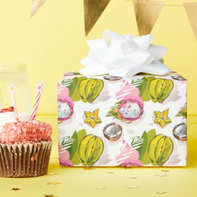 Free Hand Textured Fruit Pattern Wrapping Paper (Birthday Party)
