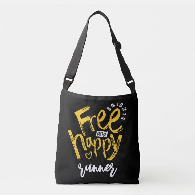 Free Happy Yellow Black Inspirational Brush Script Crossbody Bag (Front)