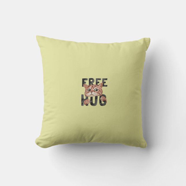 Free Hug Cat Design Pillow | Cosy Feline Lover's  (Front)