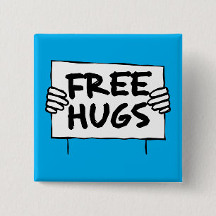 FREE HUGS 15 CM SQUARE BADGE