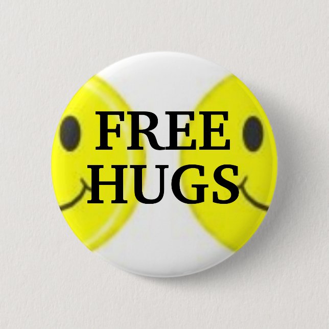 , FREE, HUGS 6 CM ROUND BADGE (Front)
