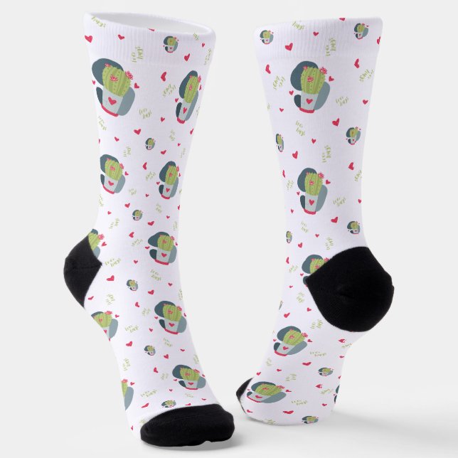 Free Hugs and Hearts Cactus Socks (Angled)