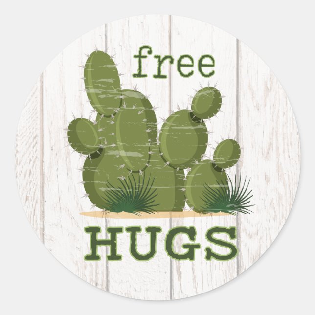 Free Hugs Cactus Classic Round Sticker (Front)