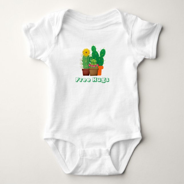 Free Hugs Cactus Pattern Baby Bodysuit (Front)