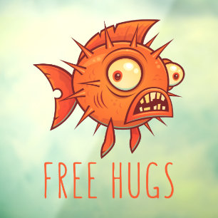 Free Hugs Cartoon Blowfish Window Cling