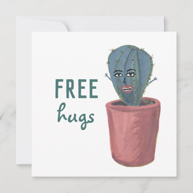 FREE HUGS CRAZY CACTUS LADY funny card (Front)