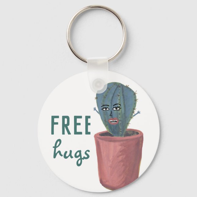 FREE HUGS CRAZY CACTUS LADY KEY RING (Front)