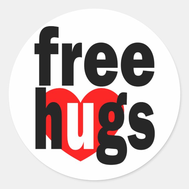 free hugs heart classic round sticker (Front)