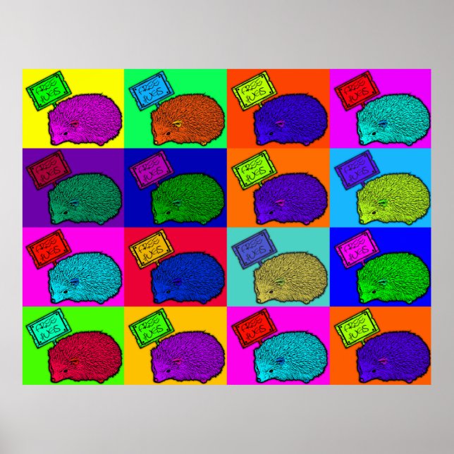 Free Hugs Hedgehog Colourful Pop Art Popart Poster (Front)