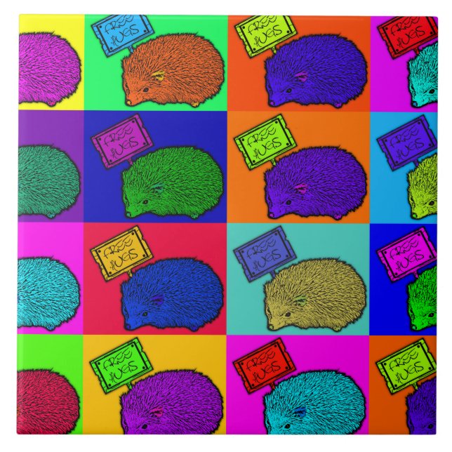 Free Hugs Hedgehog Colourful Pop Art Popart Tile (Front)