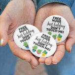 Free hugs lovely cacti don't touch me Sarcastic 6 Cm Round Badge<br><div class="desc">Fun and sarcastic Free hugs button for cactus lovers,  featuring three lovely cartoon cacti with colorful pots,  with the caption "Free hugs - just kidding - don't touch me!" in black modern lettering.</div>