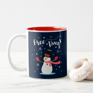 Free hugs. Snowman, Snowflakes. Winter. Two-Tone Coffee Mug