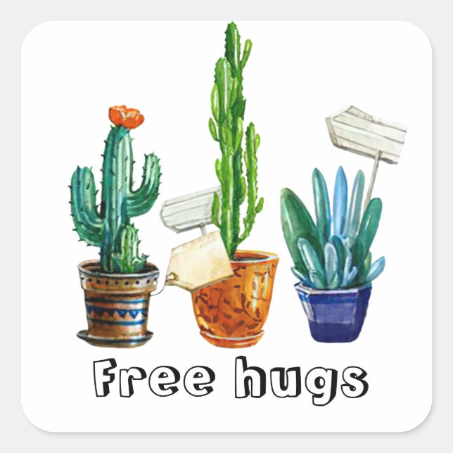 Free hugs succulents cactus plants personalise square sticker (Front)