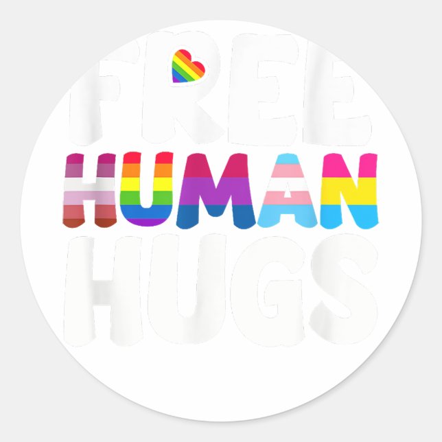 Free Human Hugs LGBT Pride Month  Classic Round Sticker (Front)