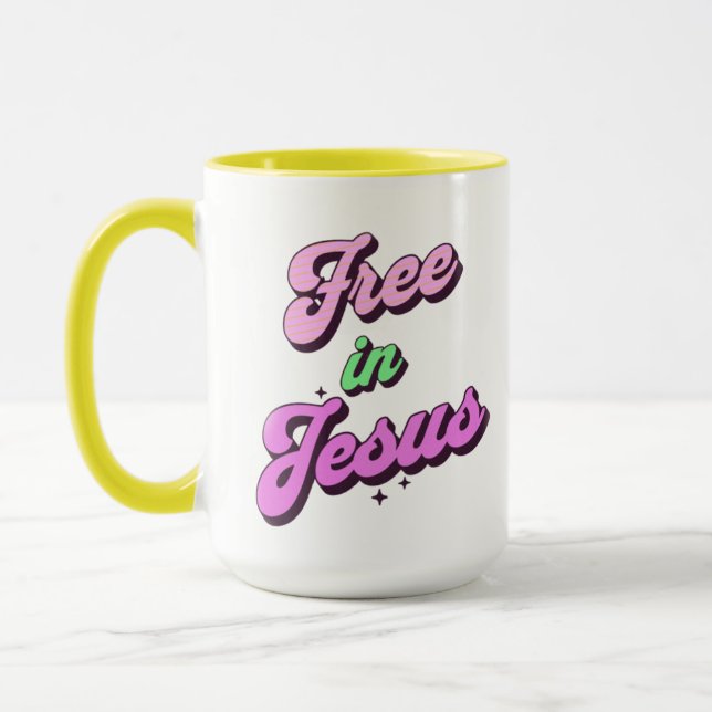 Free In Jesus Retro Style Inspiration Mug (Left)