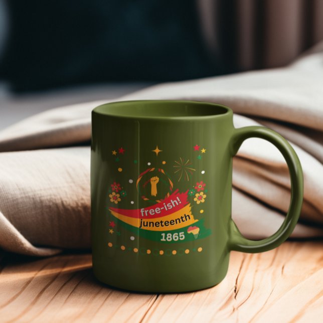 Free-ish Juneteenth 1865 black freedom design Two-Tone Coffee Mug (Creator Uploaded)