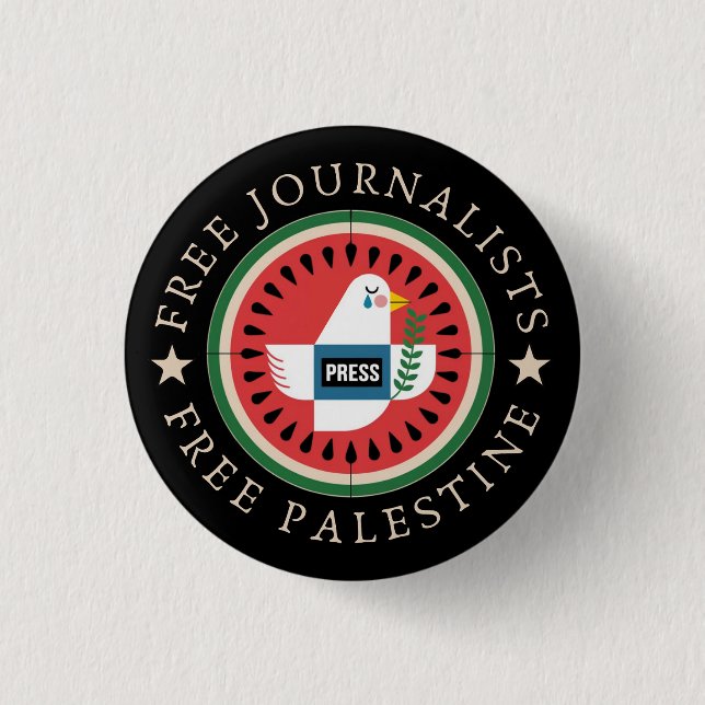 Free Jounalists Free Palestine 3 Cm Round Badge (Front)