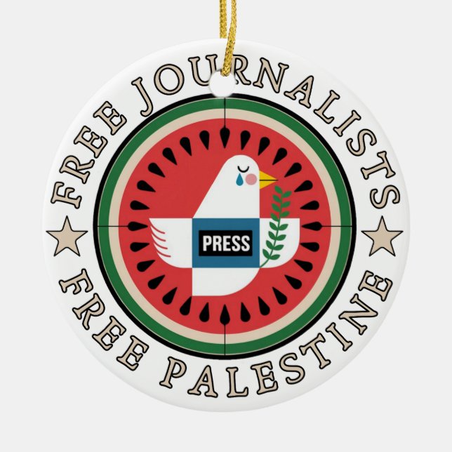 Free Jounalists Free Palestine Ceramic Tree Decoration (Front)