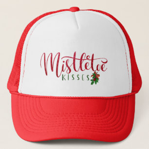Free Kiss with Mistletoe Kisses Graphic Design Trucker Hat