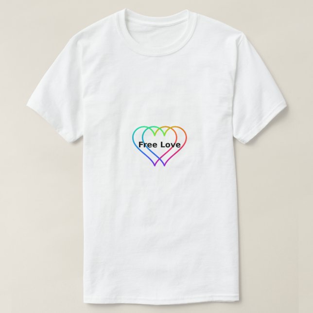 Free Love Rainbow Hearts Outline T-Shirt  (Design Front)