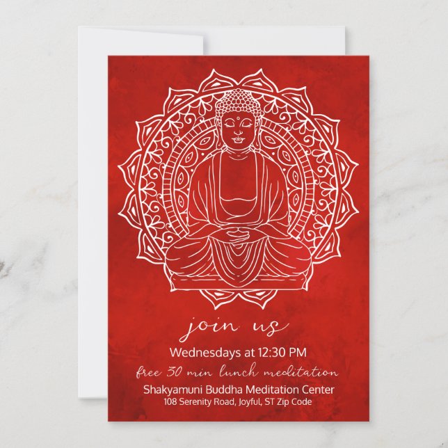 Free Lunch Meditation Shakyamuni Buddha Red Invitation (Front)
