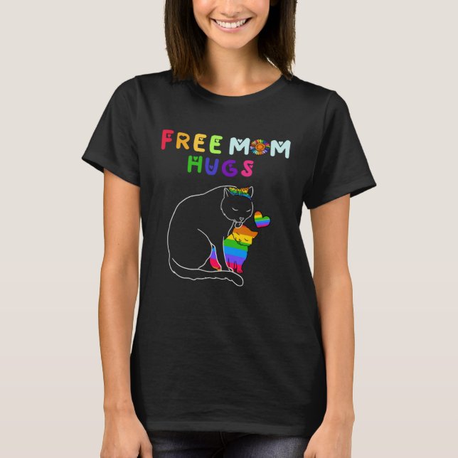 Free Mom Hugs Cat LGBT T-Shirt (Front)