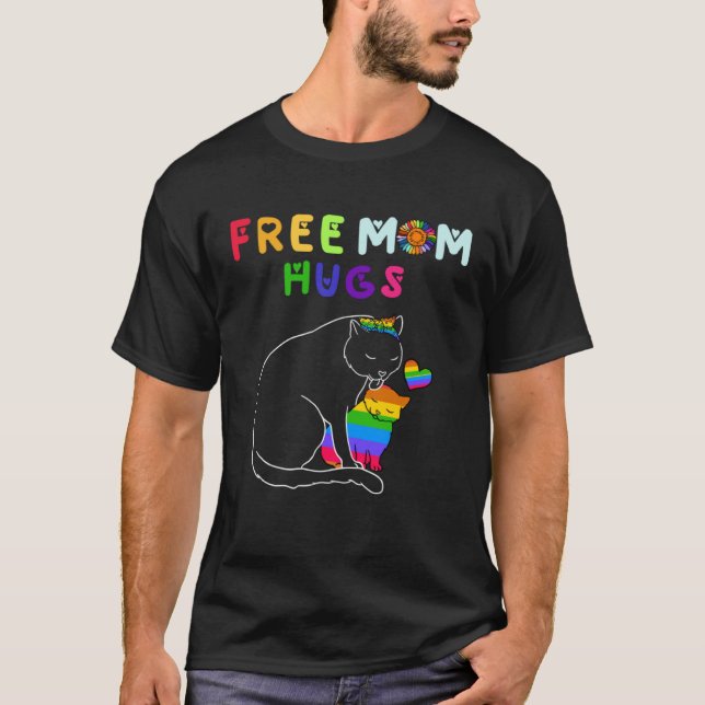 Free Mom Hugs Cat LGBT T-Shirt (Front)