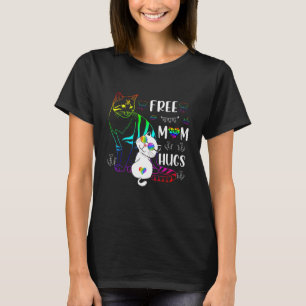 Free Mom Hugs Cat Rainbow Pride LGBT Gay Lesbian T T-Shirt