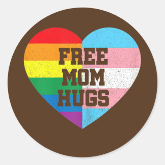 Free Mom Hugs Gay Pride Transgender Rainbow Flag Classic Round Sticker