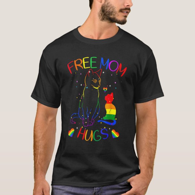 Free Mom Hugs Lgbt Cat Gay Pride Rainbow T-Shirt (Front)