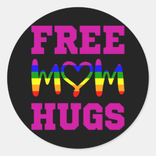 FREE MOM HUGS LGBT Pride Month LGBTQ Rainbow Flag Classic Round Sticker