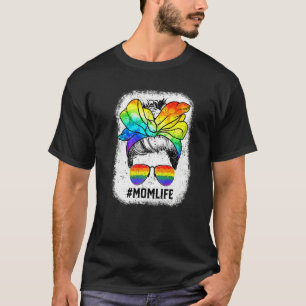 Free Mom Hugs Messy Bun Proud Mom Rainbow Lgbt Pri T-Shirt