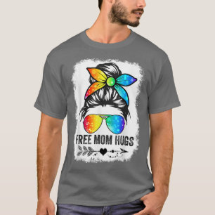 Free Mom Hugs Messy Bun Rainbow LGBT Pride Mother' T-Shirt