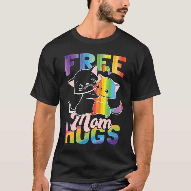 Free Mom Hugs Pride Month LGBT Mom T-Shirt (Front)