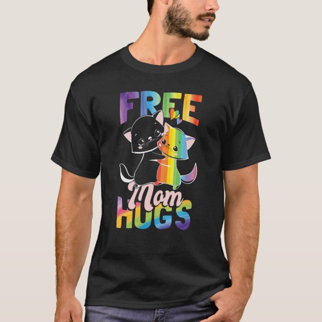 Free Mom Hugs Pride Month LGBT Mom T-Shirt (Front)
