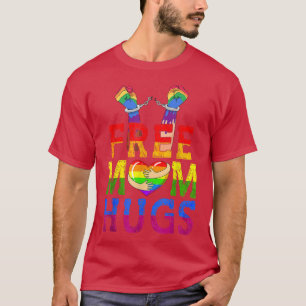 Free Mom Hugs Proud LGBT Rainbow Flag Heart Family T-Shirt
