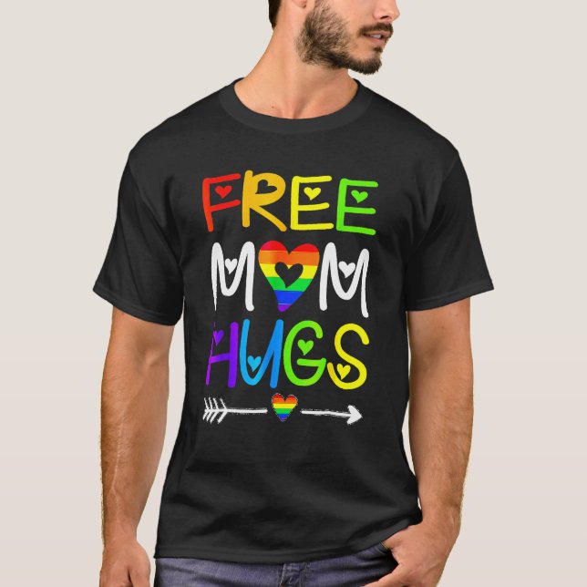 Free Mom Hugs Rainbow Heart LGBT Pride Month 1 T-Shirt (Front)