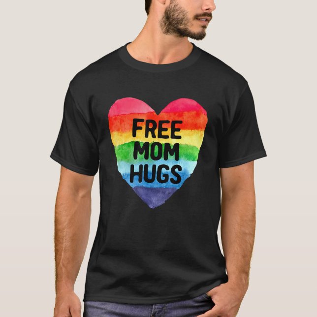Free Mom Hugs  Rainbow Heart Lgbt Pride Month 9 T-Shirt (Front)